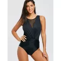 Mesh Insert urplice One Piece wimsuit - Black