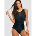 Mesh Insert urplice One Piece wimsuit - Black