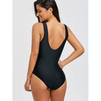 Mesh Insert urplice One Piece wimsuit - Black