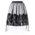 Mesh Overlap ace Applique Midi Skirt - Black