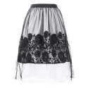 Mesh Overlap ace Applique Midi Skirt - Black