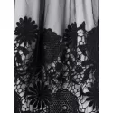 Mesh Overlap ace Applique Midi Skirt - Black