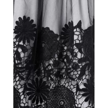 Mesh Overlap ace Applique Midi Skirt - Black