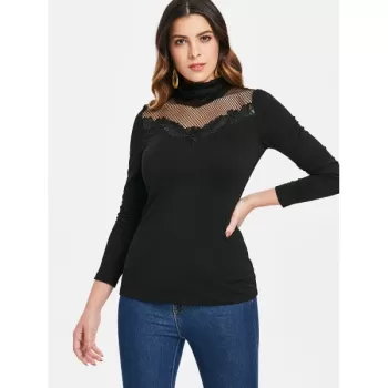 esh Panel Long Sleeve Turtleneck T-shirt - Black