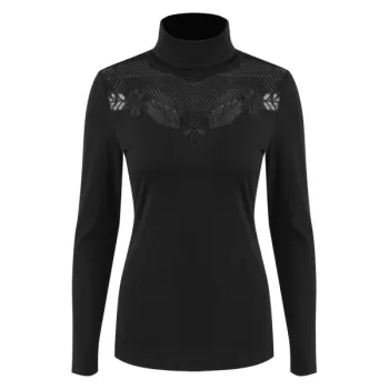 esh Panel Long Sleeve Turtleneck T-shirt - Black