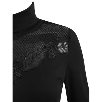 esh Panel Long Sleeve Turtleneck T-shirt - Black