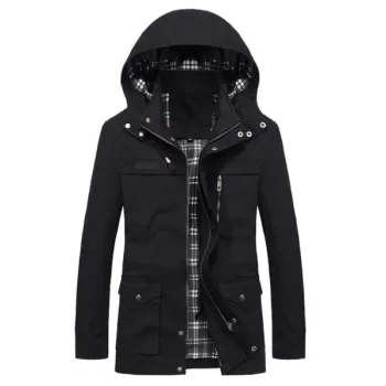 Middle-aged Men Winter Brushed Cotton Parka - Black