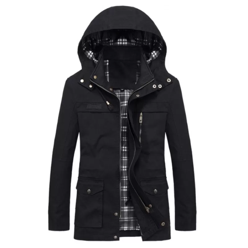 Middle-aged Men Winter Brushed Cotton Parka - Black
