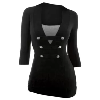 ock Button Contrast Three Quarter Sleeves Knitwear - Black