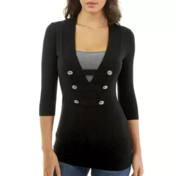 ock Button Contrast Three Quarter Sleeves Knitwear - Black