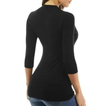 ock Button Contrast Three Quarter Sleeves Knitwear - Black