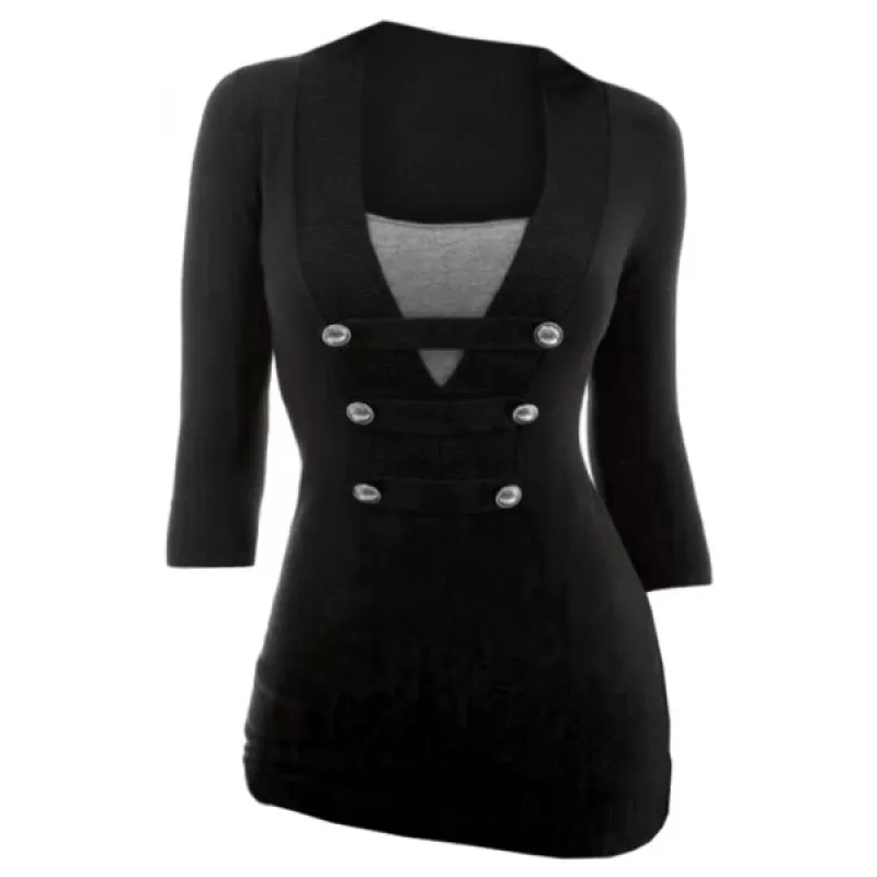 ock Button Contrast Three Quarter Sleeves Knitwear - Black