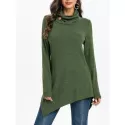 ock Neck Cowl Neck Longline Sweater - Army Green