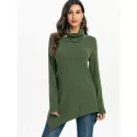ock Neck Cowl Neck Longline Sweater - Army Green