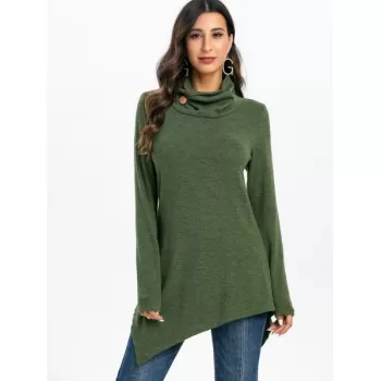 ock Neck Cowl Neck Longline Sweater - Army Green