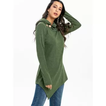 ock Neck Cowl Neck Longline Sweater - Army Green