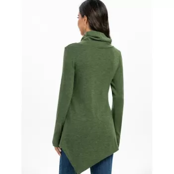 ock Neck Cowl Neck Longline Sweater - Army Green