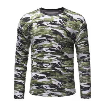 Multicolor Camouflage Pattern Long Sleeves T-shirt - Camouflage Green