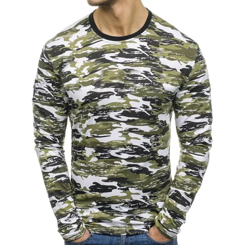 Multicolor Camouflage Pattern Long Sleeves T-shirt - Camouflage Green