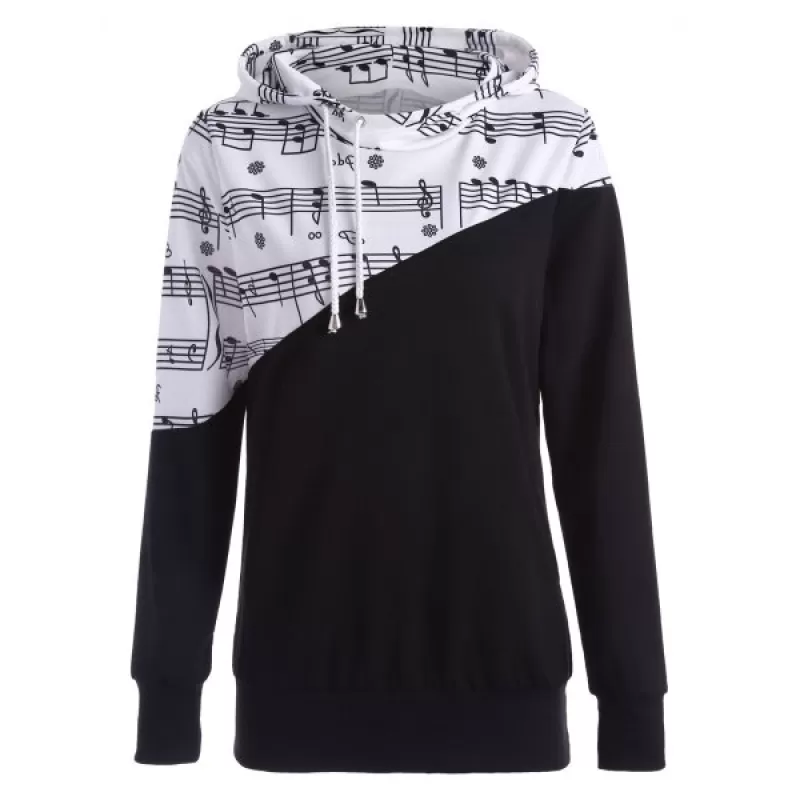 usic Note Two Tone Hoodie - Black