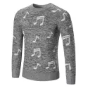 Musical Note Print Pullover Hoodie - Light Gray