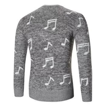 Musical Note Print Pullover Hoodie - Light Gray