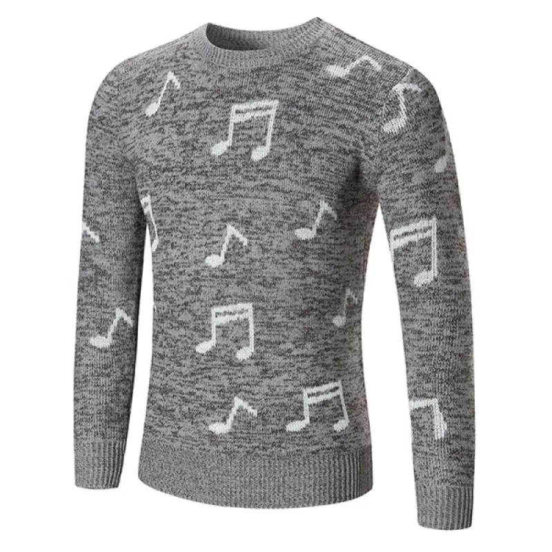 Musical Note Print Pullover Hoodie - Light Gray