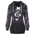 Musical Notes Print Hoodie with Front Pocket -