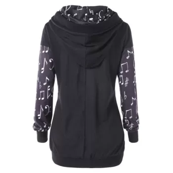 Musical Notes Print Hoodie with Front Pocket -