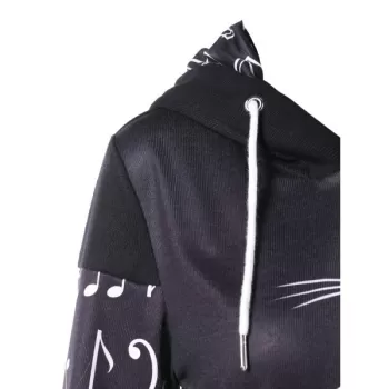 Musical Notes Print Hoodie with Front Pocket -