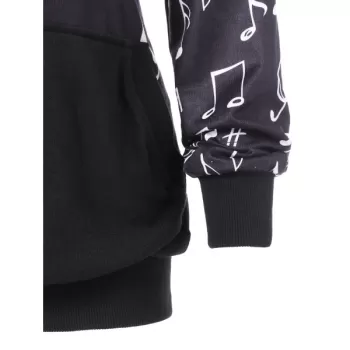 Musical Notes Print Hoodie with Front Pocket -