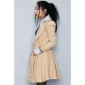 Noble Long Sleeve Turn-Down Collar Self Tie Belt Pure Color Women's Coat Dress - Khaki