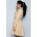 Noble Long Sleeve Turn-Down Collar Self Tie Belt Pure Color Women's Coat Dress - Khaki