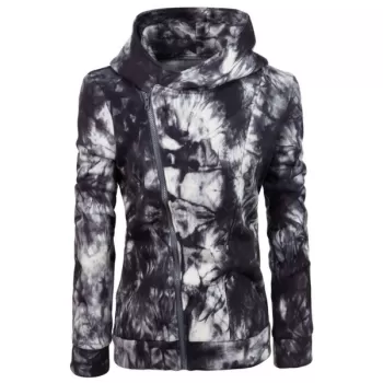 Oblique Zipper Tie Dye Hoodie - Black