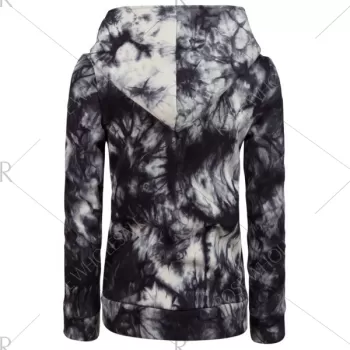 Oblique Zipper Tie Dye Hoodie - Black