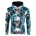 Octopus Skull Printed Pullover Hoodie - Deep Sky Blue
