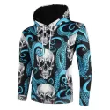 Octopus Skull Printed Pullover Hoodie - Deep Sky Blue