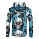 Octopus Skull Printed Pullover Hoodie - Deep Sky Blue