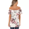 Off houlder Flower Print Flounce Tee - White