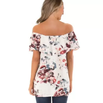 Off houlder Flower Print Flounce Tee - White