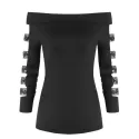Off The Shoulder Cut Out Glitter T Shirt - Black