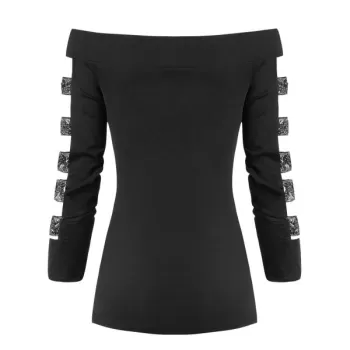 Off The Shoulder Cut Out Glitter T Shirt - Black