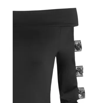 Off The Shoulder Cut Out Glitter T Shirt - Black