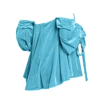 Off The Shoulder Drawstring Velvet Top - Light Sky Blue