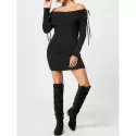 Off The Shoulder Jumper Dress - Black