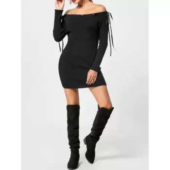 Off The Shoulder Jumper Dress - Black