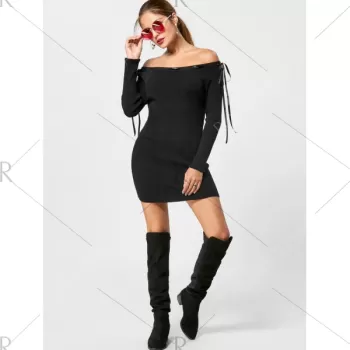 Off The Shoulder Jumper Dress - Black
