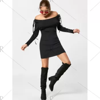 Off The Shoulder Jumper Dress - Black