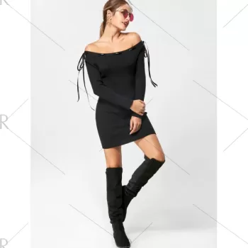 Off The Shoulder Jumper Dress - Black