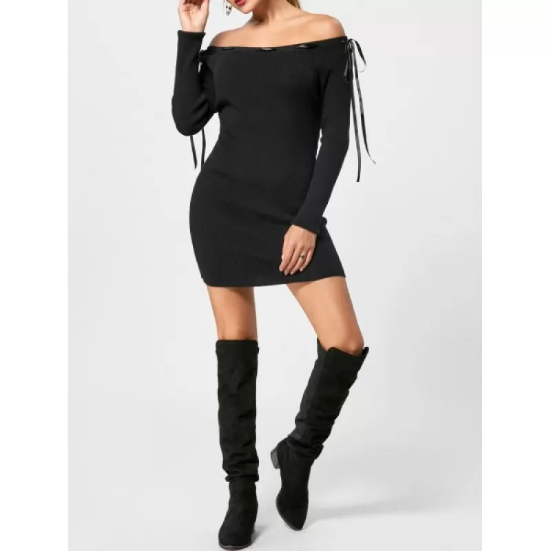 Off The Shoulder Jumper Dress - Black